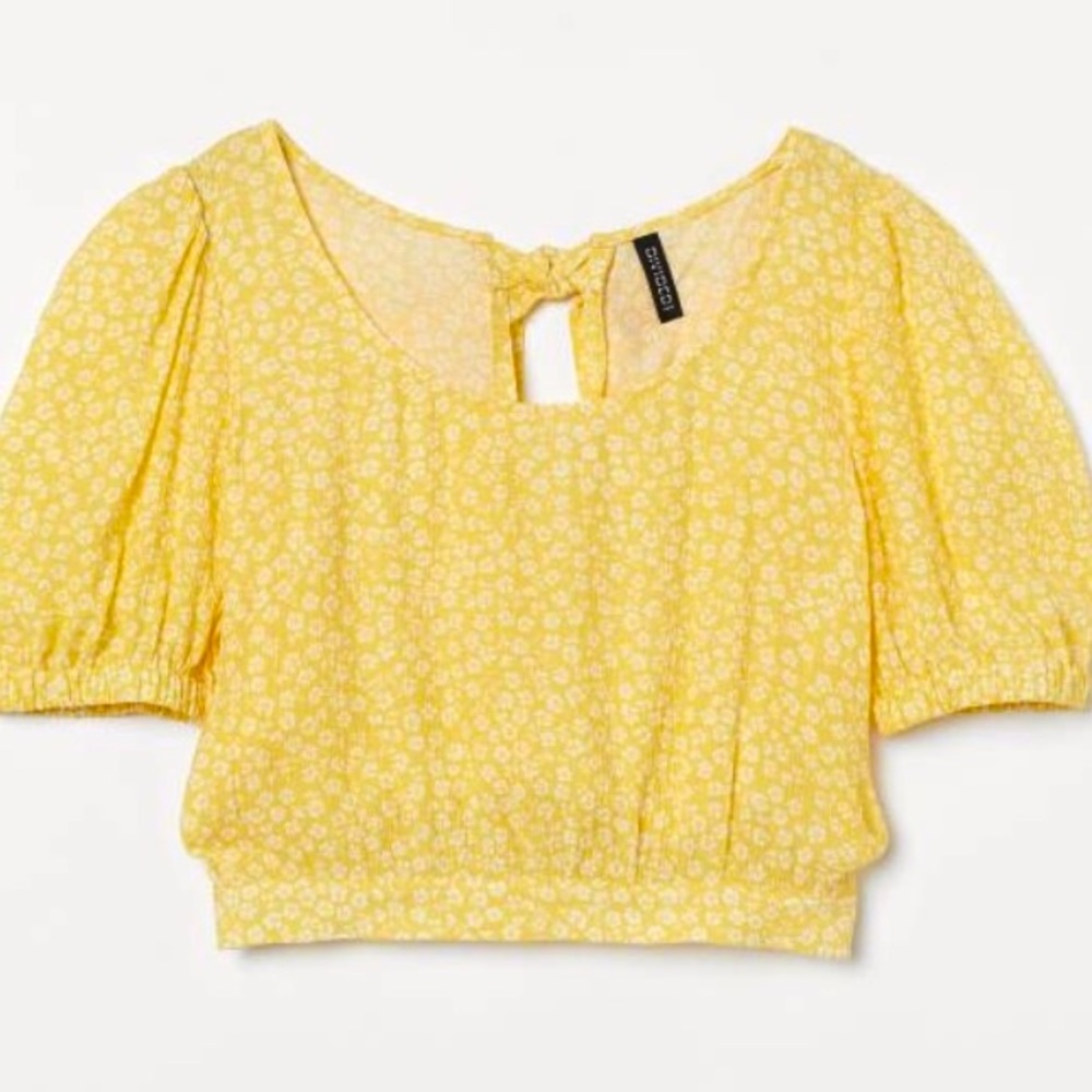 DIVIDED H&M floral crop top puff sleeves open back